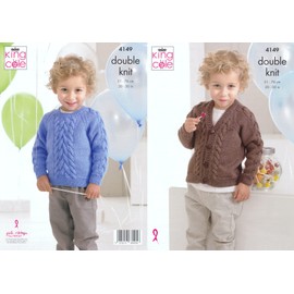 King Cole 4149 Knitting Pattern Childs Sweater and Cardigan to Knit in Comfort DK, 20" - 30"