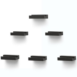 PHOENANCEE Massives Eichenholz, Schallplatten-Wandhalterung, Schallplatten-Präsentationshalter für LP-Aufbewahrung, schwebende Regale (Rustikal Schwarz, 6 Stück)