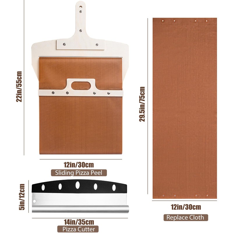 Leozzo Sliding Pizza Peel, Pizza Slider Paddle with Pizza Cutter