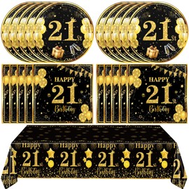 Juego de 41 piezas de decoraciones de cumpleaños 21 para él y ella, suministros para fiesta de cumpleaños 21 o cumpleaños, platos de cumpleaños 21 para niños y niñas
