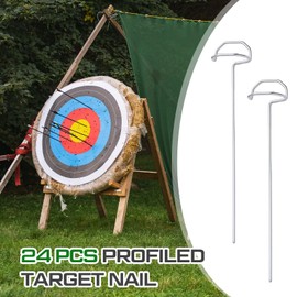 Shimeyao 24 Pack 6" Archery Target Pins with Loop Handle Heavy Duty Stainless Steel for Thickened Bow Foam Straw Archery Targets for Backyard, Garden Landscape Staples, Range Hunting Practice