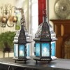 Accent Plus Candle Lantern Blue Glass Windows Black Moroccan Iron