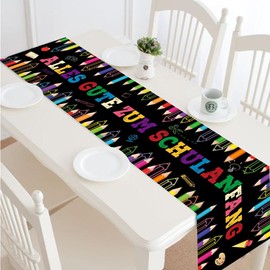 Table Runner for First Day of School, Table Decoration, First Day of School, Decorative Table Runner, School Start Party Decoration, Girls, Boys, 180 x 35 cm (Black)