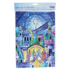 Christmas Countdown Advent Calendar - 24 Windows Stained Glass Design 35cm with white envelope - 9801