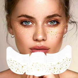 Glitter Freckles, 6 Stück Glitzer Sommersprossen Tattoo, Wasserfeste Golde Sterne und Punkte Temporäre Tattoo für Gesicht, Party, Festival, Make-up Patche (5,2 × 15 CM) (GOLD - 6 Freckles)