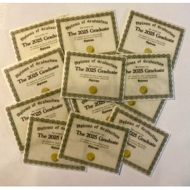 Handmade 12 pc.  "The 2025 Graduate" edible wafer paper diplomas for desserts CHOOSE SIZE - 1.72 in. X 2.25 in., classic wafer (thin)