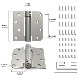 goldenwarm 3pack Satin Nickel Brushed Door Hinges 4 Inch Self Closing Spring Door Hinge with Square & 5/8" Radius Corners - Adjustable Door Closing, Residential & Heavy-Duty Hardware