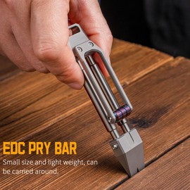 TIMULTI Titanium Pry Bar, Pocket Small Prybar, Flat Pry Bar Mini Crowbar, EDC Multitool with Decompression Pulley, Outdoor Mens Keychain Gadgets (Grey)
