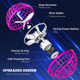 Flying Ball Toys，Hover Boomerang，Globe Shape Magic Controller Mini Drone，RGB Lights Spinner 360 Rotating Spinning，Cool Stuff Birthday Presents for Boy Girl Teens 6+ Year (Pink)