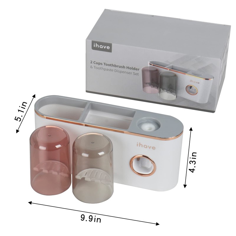 iHave Toothbrush Holders Bathroom Decor with Toothpaste Dispenser, 2 Cups