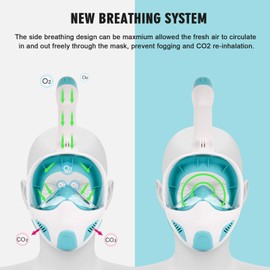 JRing Snorkel Mask with Side Breathing System, 180° Panoramic View, Full Face Diving Mask, Detachable Action Camera Mount, imit Anti-Fog and Anti-Leak Snorkel Mask