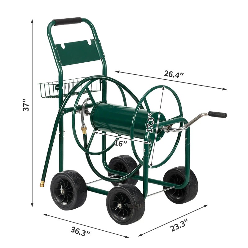 "Dark Green Four Wheel Iron Pipe Truck for Garden Hoses