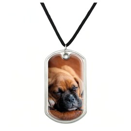 GRAPHICS & MORE Boxer Puppy Dog Sleeping in Leather Chair Military Dog Tag Pendant Necklace with Cord