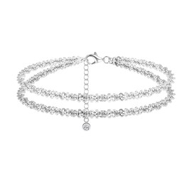 Pack of 2 Anklets for Women, Anklet for Women, Silver Gold, Adjustable Layered Waterproof Anklets, Beads, Multi-Row Anklet Set, Summer Beach Foot Jewellery (Copper Silver Coating)