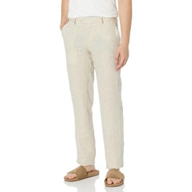 Kroon Men's Andrew Flat Front AIM Active Inspired Movement Delave Linen Suit Separate Pants Modern Fit, Natural