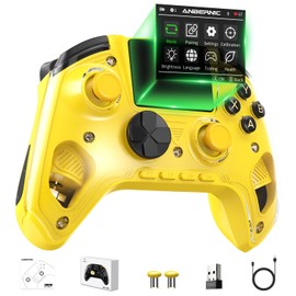 Cintwor RG G01 Interactive Screen Wireless Gaming Controller for Steam/PC/Switch/Linux/Android/iOS, 2.4G Wireless Bluetooth Controller with Screen, Heart Rate Monitor, Hall Effect Triggers (Yellow)