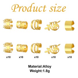 Prasacco Prasacco 50 Pieces Gold Hair Jewelry for Braids, Loc Jewelry for Hair Dreadlocks Braid Jewelry Accessories Metal Gold Rings Cuffs Clip Hair Braids Jewelry Decorations for Women and Girls