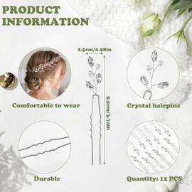 VLYX 12 PCS Bridal Hair Accessories Set - Rhinestone Crystal Wedding Hair Pins for Bride & Bridesmaids, Floral Silver Hair Jewelry for Women
