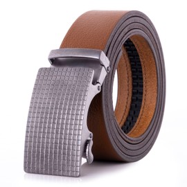 TRUSADOR Men's Ferrara Ratchet Belt Fully Adjustable No Holes Leather Belt, Cognac/Silver Buckle, One Size