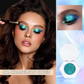 Prreal Chameleon Eyeshadow Glitter,Glitter Shimmer Eyeshadow, Multichrome Glitter Highlighter Eyeshadow,Highly Pigmented Metallic Eyeshadow Palette,Long-lasting Eyeshadow Makeup Gift (12 Green)