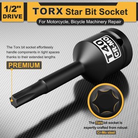 Aiourx 1/2" Drive T40 Torx Star Bit Socket, CR-MO Steel, Motorcycle, Bicycle Machinery Repair