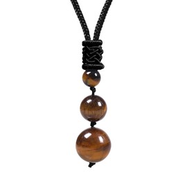 Crystal Necklaces for Women Men, Tigers Eye Round Necklace for Protection, Crystals and Healing Stones Pendant Jewelry for Spiritual(Tiger eye(3 beads))