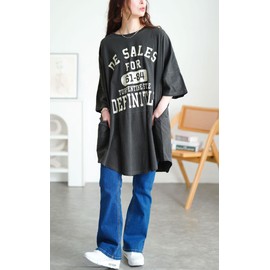 [ゴールドジャパン] 大きいサイズ レディース チュニック 5分袖 ロゴ Tシャツ ドルマン ストレッチ 伸縮 春コーデ 春 夏 秋 cros-130468 LL-3L スミクロ