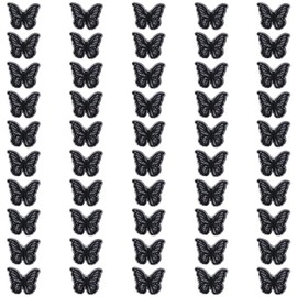 50Pcs Black Butterfly Patches Butterfly Lace Applique Embroidery Double Layers Butterfly Patches Butterfly Applique for DIY Wedding Bridal Dress Sewing Craft