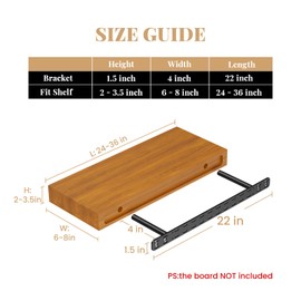2pcs Floating Shelf Hardware Heavy Duty Hidden Shelf Brackets Support,Wall Mounting Invisible Floating Shelves Bracket Without Jig (22" x 4" x 1.5" Without Tools)