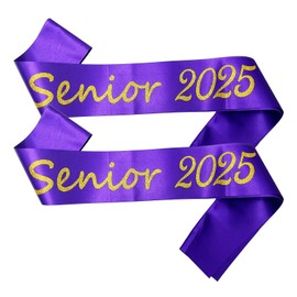 Ashaqshnglee Senior Sash 2025, 2PCS Graduation Sash Purple with Gold Glitter Letter Finally Graduated Cheerleader Party Celebration Decorations
