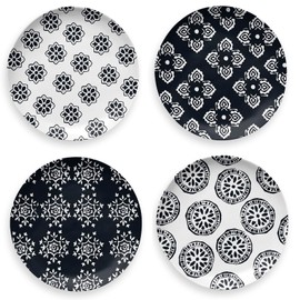 MEDALLION TT20744374 Medallion Medium Plate, Salad Plate, Plate, 4 Types, Assorted Patterns, Tableware Set, Monotone Pattern, 8.7 inches (22 cm), 7.4 oz (210 g), Outdoor Tableware, Lightweight,