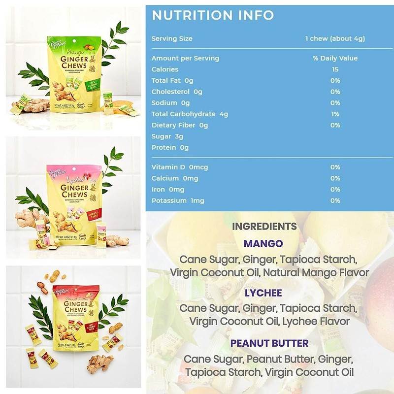 Prince of Peace Ginger Chews Candy with Mango 4oz(Pack of