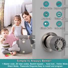 BOTHSTAR Keypad Door Knob with Key,Keyless Entry Door Lock, Code Locks Door Knob, Auto Lock,50 User Code,Easy to Install,for Home,Office,Bedroom,Garage,No Deadbolt