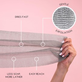 S&T INC. Back Scrubber for Shower, Exfoliating Body Scrubber or Bath Exfoliating Towel for Skin Care, 11.8 Inches x 35.4 Inches, Grey, 3 Pack