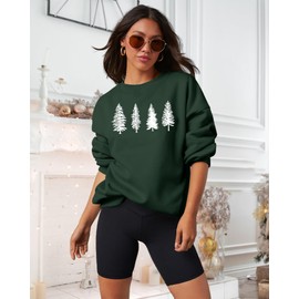 PECHAR Christmas Tree Sweatshirts Women Pine Tree Print Shirts Nature Lover Gift Casual Tee Long Sleeve Hiking Pullover Green