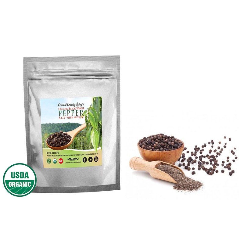 Organic Whole Black Peppercorns for Grinder Refill - 16 oz