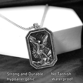 KATHLU Saint Michael Necklace 925 Sterling Silver St Michael Pendant Saint Patron Medal Necklace Religious Jewelry for Men Women