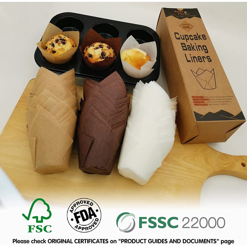 Bake Choice 200pcs Natural Tulip Cupcake Liners for Baking Cups