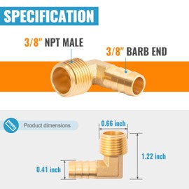 SUNGATOR Brass Hose Barbed Elbow Fitting, 90 Degree 3/8'' Barb x 3/8" NPT Male Elbow Fitting with 2 Hose Clamps, 3/8 Inch Barb to 3/8 Inch NPT Elbow Adapter (2 PCS)