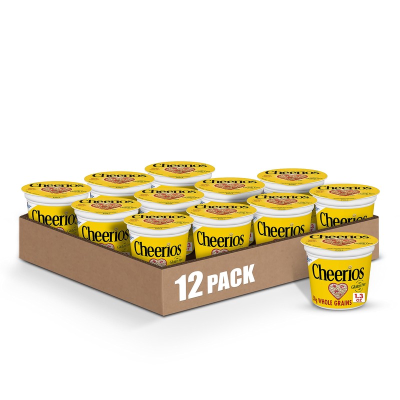 Cheerios Breakfast Cereal Cup, Gluten Free, Single Serve Cereal, 1.3