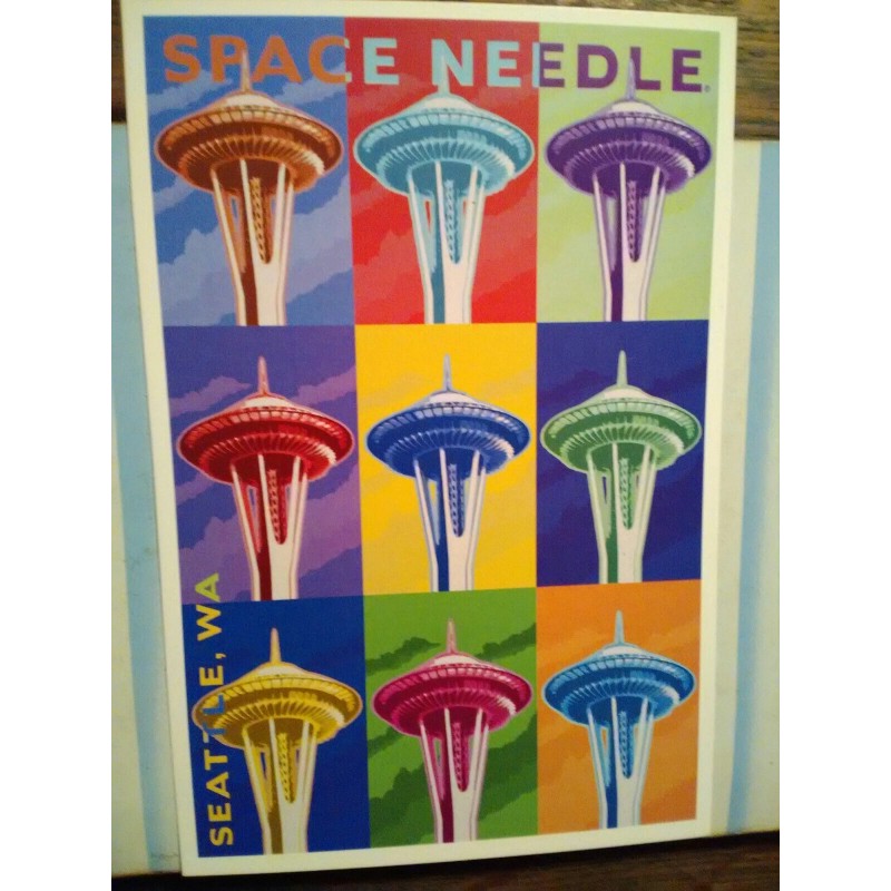 PHOTO POST CARD IN BRIGHT COLORS SPACE NEEDLE SEATTLE WASHINGTON
