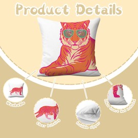 Pink Orange Tiger Throw Pillow Covers, Preppy Tiger Decorations Cushion Case for Couch, Hot Pink Decor for Home Girls Room Bedroom, 18x18 Inch Decorative Pillowcases