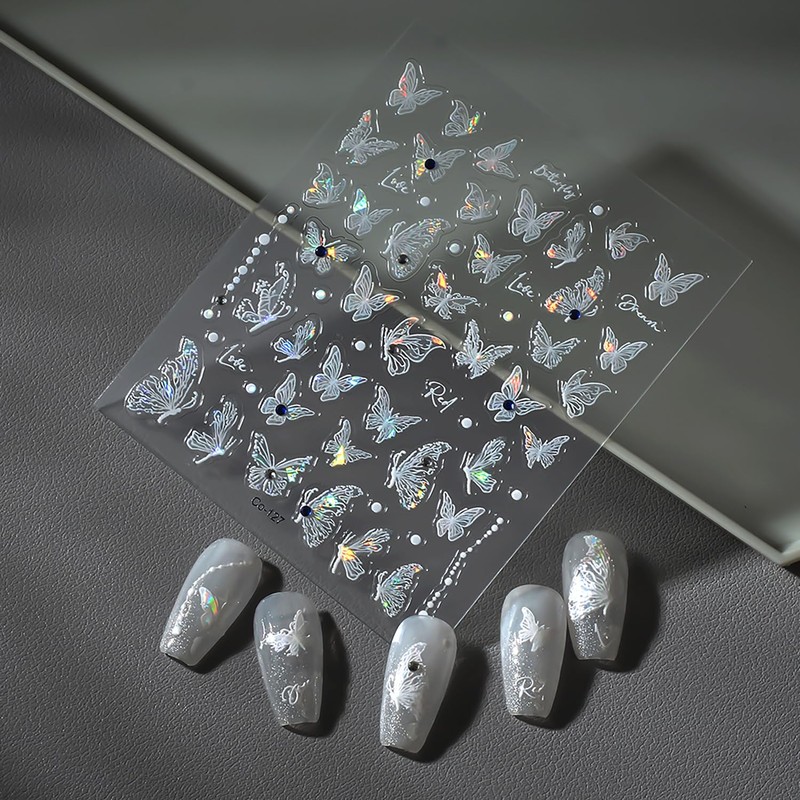 5D Embossed Nail Stickers for Butterfly Nail Art Self-Adhesive Nail