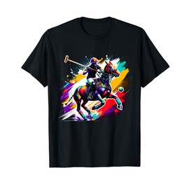 Colorful Polo Player on Horse Equestrian T-Shirt
