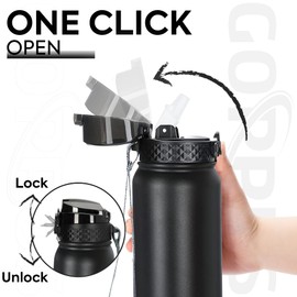 GOPPUS 1L/32oz Stainless Water Bottle with Straw 1 Litre Hot Thermal Water Flask Double Wall Steel Water Bottles Insulated Water Bottles Leakproof Cold Water Bottle Adult
