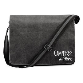 Huuraa Camper Shoulder Bag with Heart Gift 14 Litre Canvas Camper Gift Idea, black, Unit size