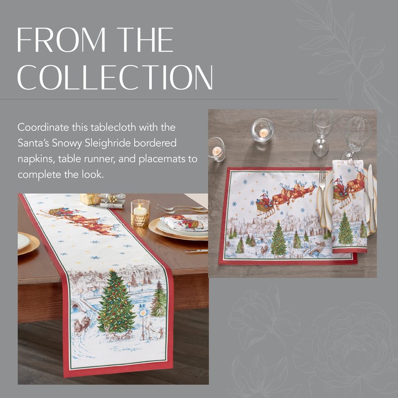 Elrene Home Fashions Santa’s Snowy Sleighride Fabric Tablecloth, 60" x