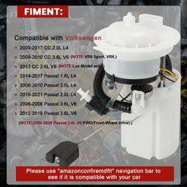 E8738M Electric Fuel Pump Module Assembly Compatible with Volkswagen VW CC 2009-2017, Compatible with Passat 2006-2010 2012-2018, 1.8 L 2.0L 3.6L Replaces# SP5099M P77038M P77039M SP5122M FP3136