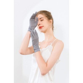 Pure Silk Womens Gloves For Sleeping Moisturizing, Sunscreen UV Protection Silk Gloves For Summer, Gray, One Size