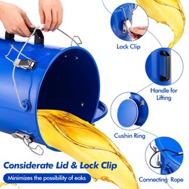 Yiyiring 6 Gal Fryer Grease Bucket Fryer Oil Transport Bucket with Lid Steel Oil Disposal Caddy with Anti-rust Coating, Handle, Lock Clips for Transport Cooking Filtering